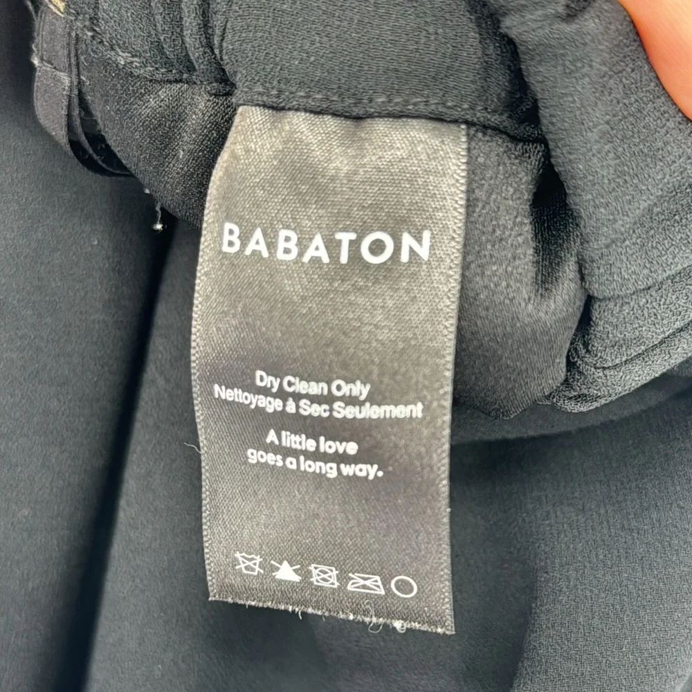 Babaton‎ X Aritzia Dexter Black Pull On Crepe Ankle Pants W/ Green Stripe Size M - Picture 6 of 9